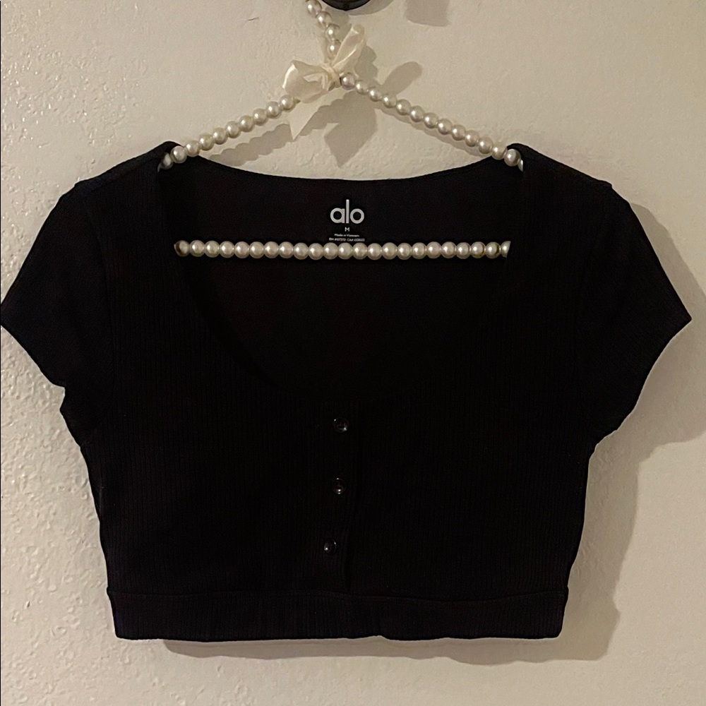 ALO Yoga Black Buttoned Crop Top
